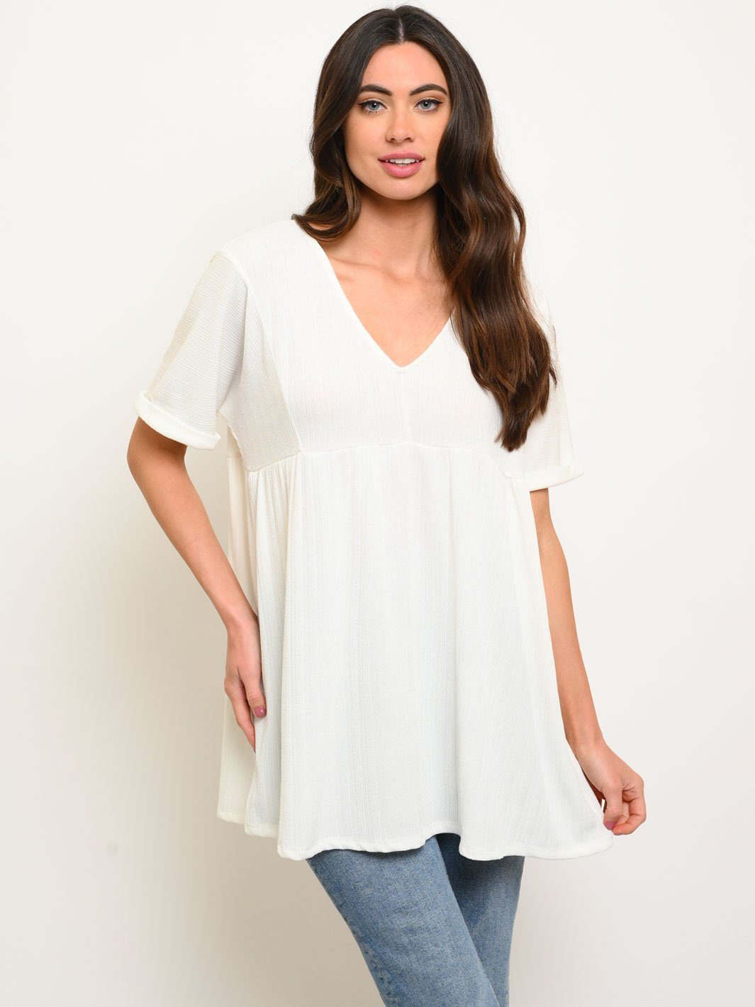 WOMEN'S SHORT SLEEVE BACK TIE TUNIC TOP