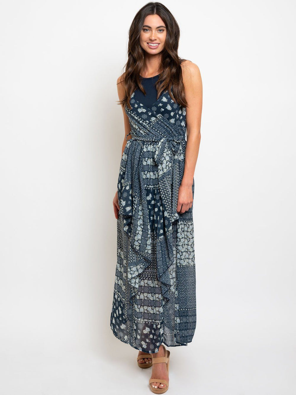 WOMEN'S NAVY MULTI PRINT MAXI DRESS