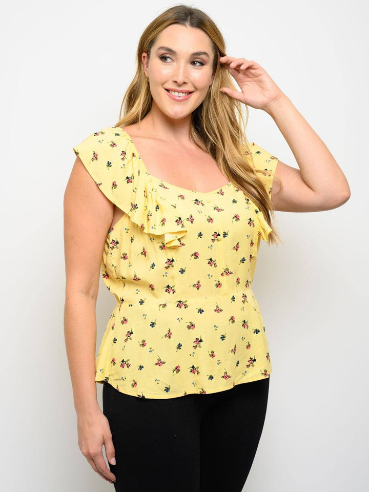 PLUS SIZE PEPLUM FLORAL SHORT SLEEVE TOP