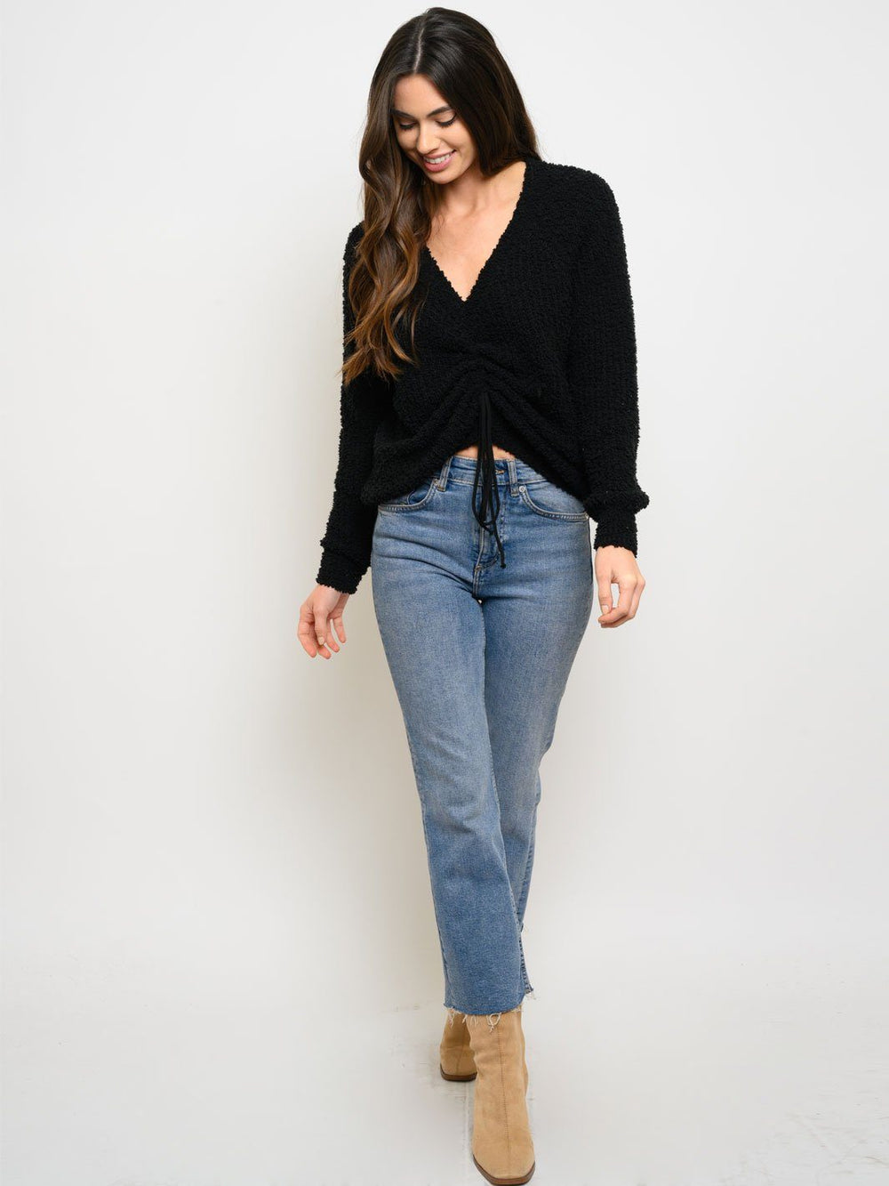 WOMEN'S LONG SLEEVE FRONT RUCHED TOP