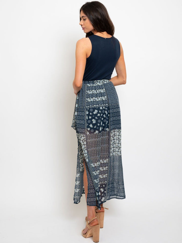 WOMEN'S NAVY MULTI PRINT MAXI DRESS