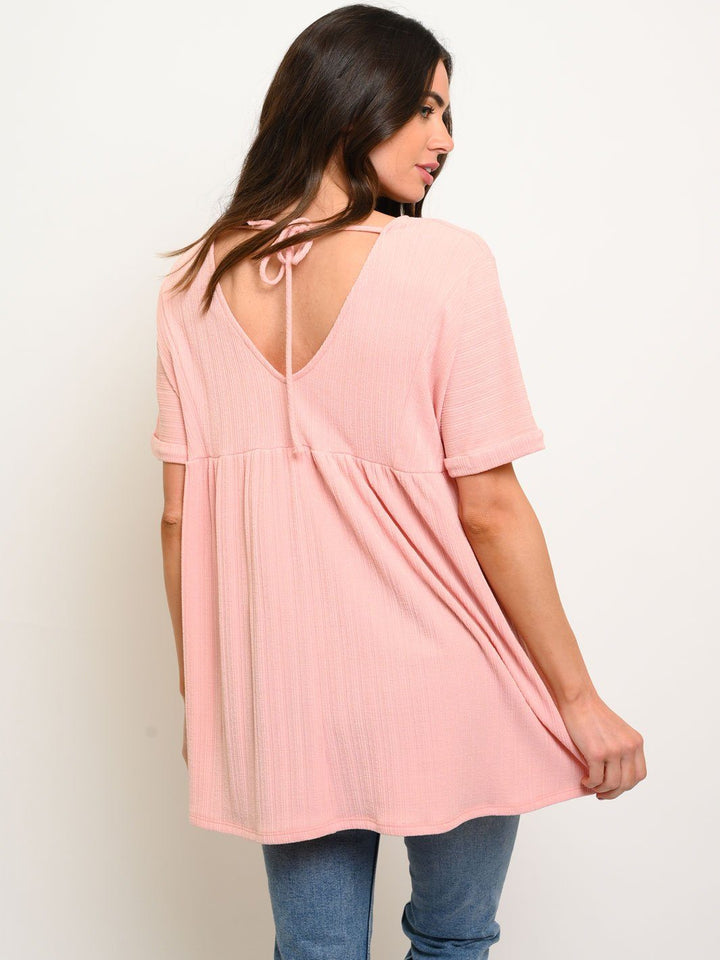 WOMEN'S SHORT SLEEVE BACK TIE TUNIC TOP