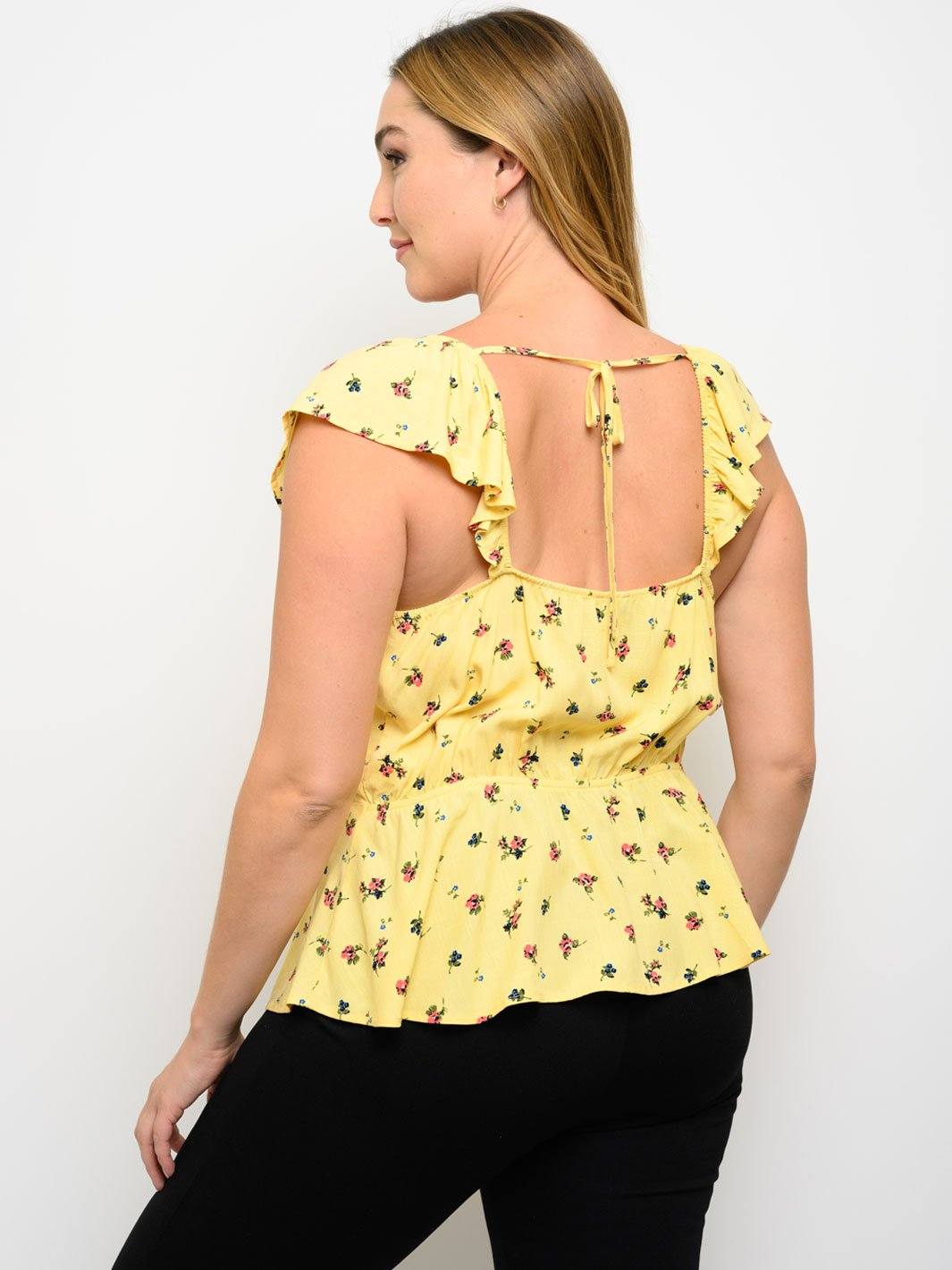PLUS SIZE PEPLUM FLORAL SHORT SLEEVE TOP