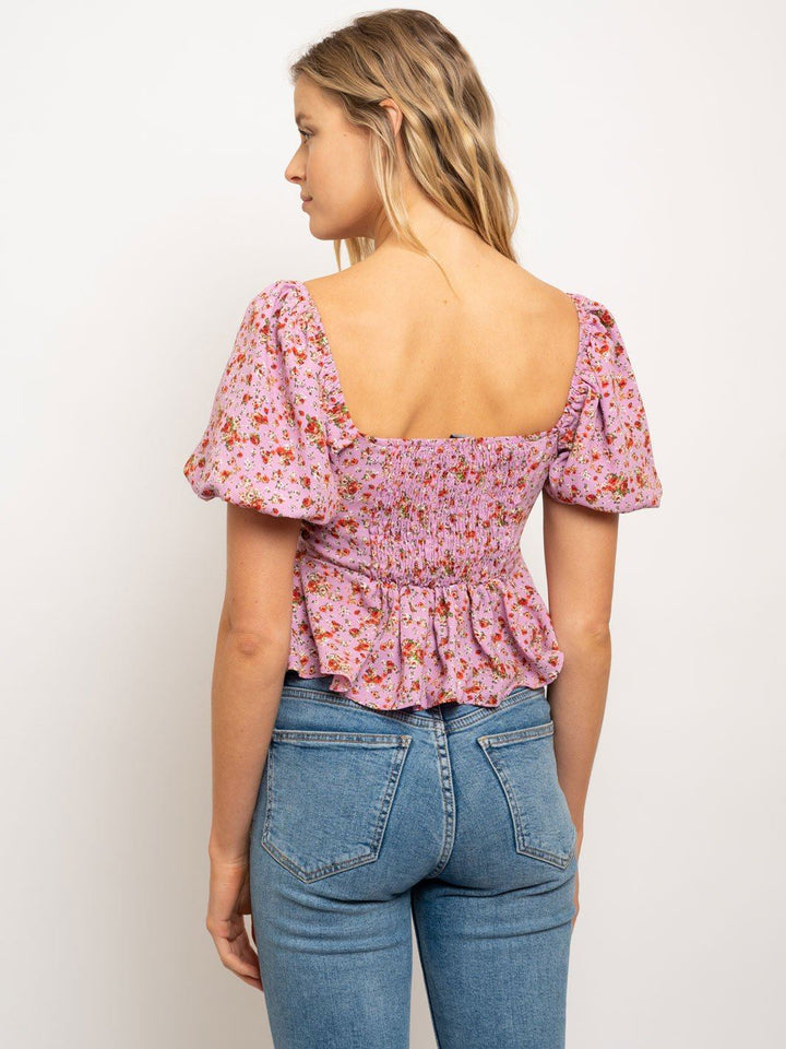 WOMEN'S PUFF SLEEVES FLORAL TOP