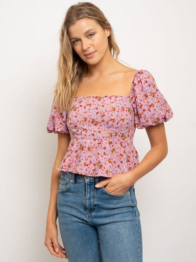 WOMEN'S PUFF SLEEVES FLORAL TOP