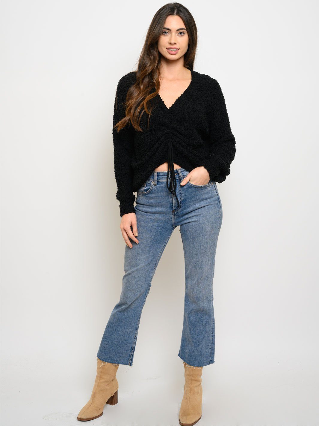 WOMEN'S LONG SLEEVE FRONT RUCHED TOP