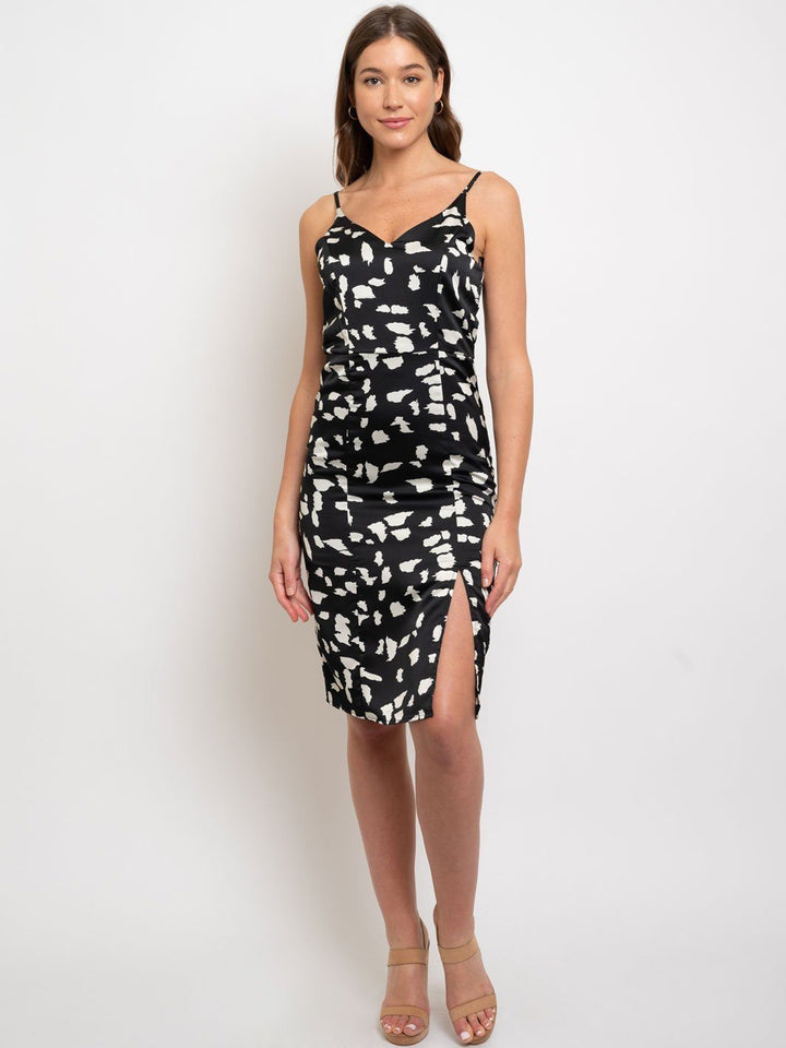 WOMEN'S ANIMAL PRINT SIDE SLIT DETAIL MIDI DRESS