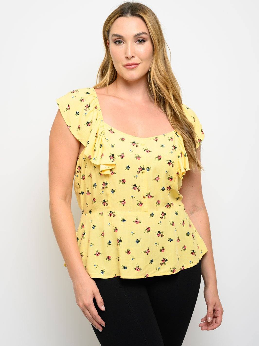PLUS SIZE PEPLUM FLORAL SHORT SLEEVE TOP
