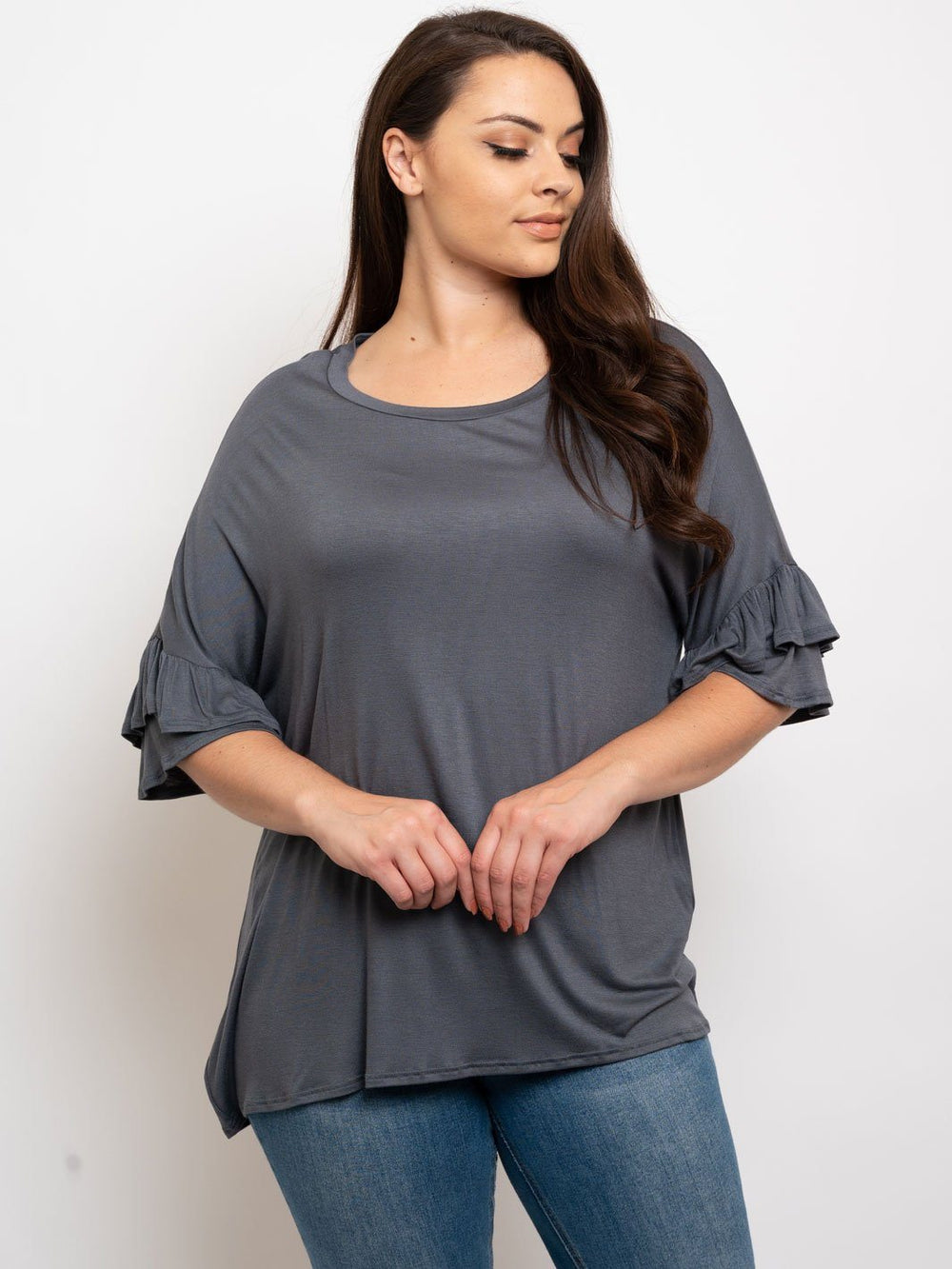 PLUS SIZE RUFFLE SLEEVES TUNIC TOP