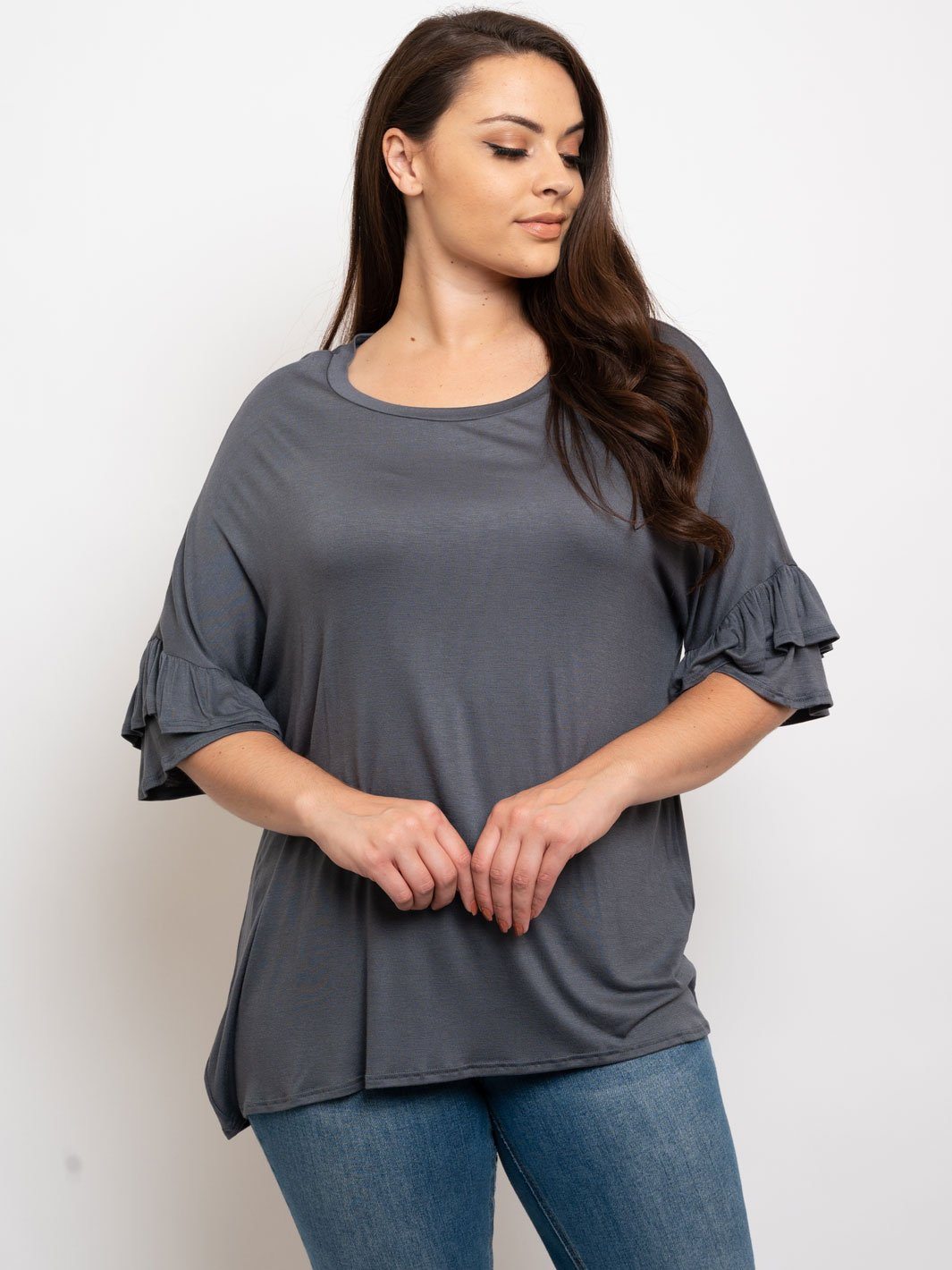 PLUS SIZE RUFFLE SLEEVES TUNIC TOP