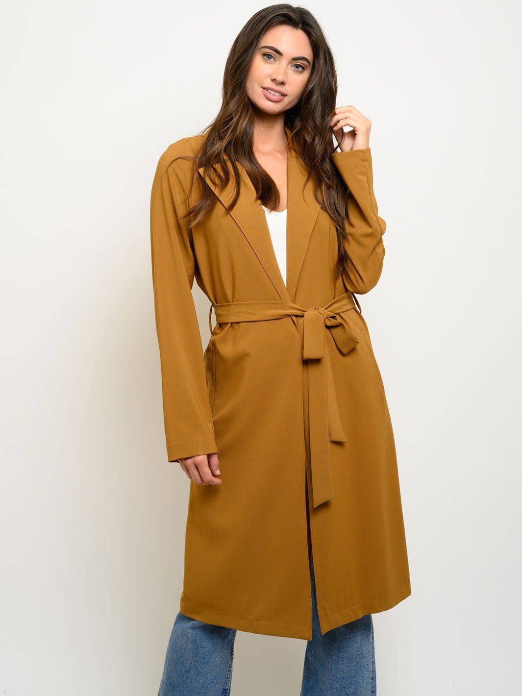 WOMEN'S LONG SLEEVE SELF TIE COAT