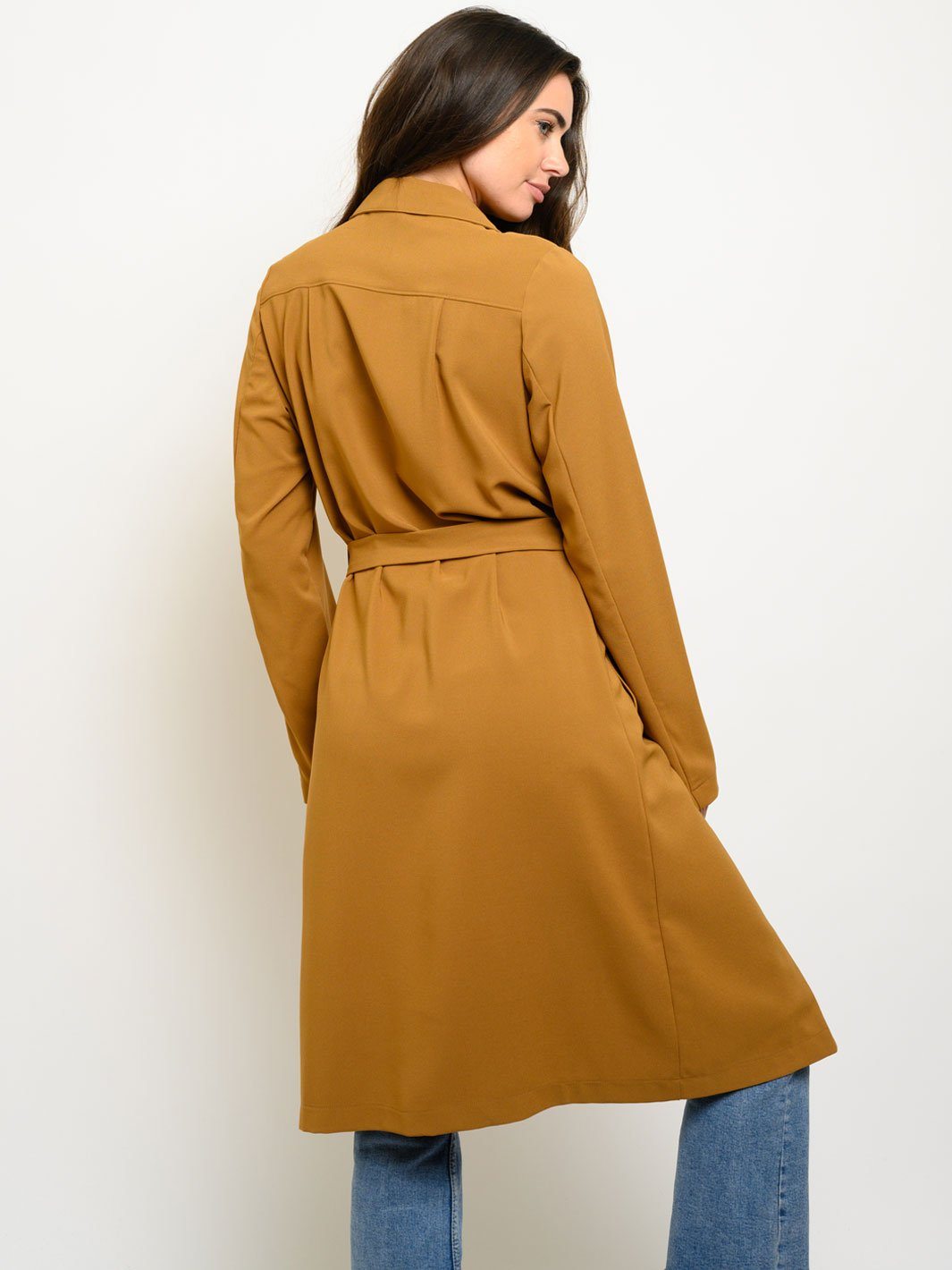 WOMEN'S LONG SLEEVE SELF TIE COAT
