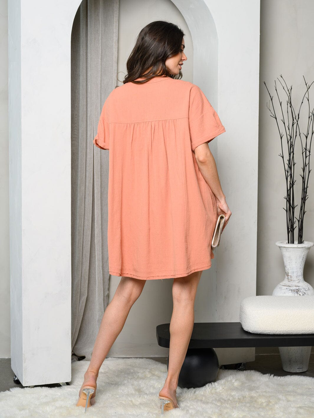 WOMEN'S SHORT SLEEVE V-NECK TUNIC MINI DRESS