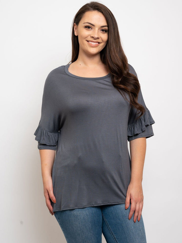 PLUS SIZE RUFFLE SLEEVES TUNIC TOP