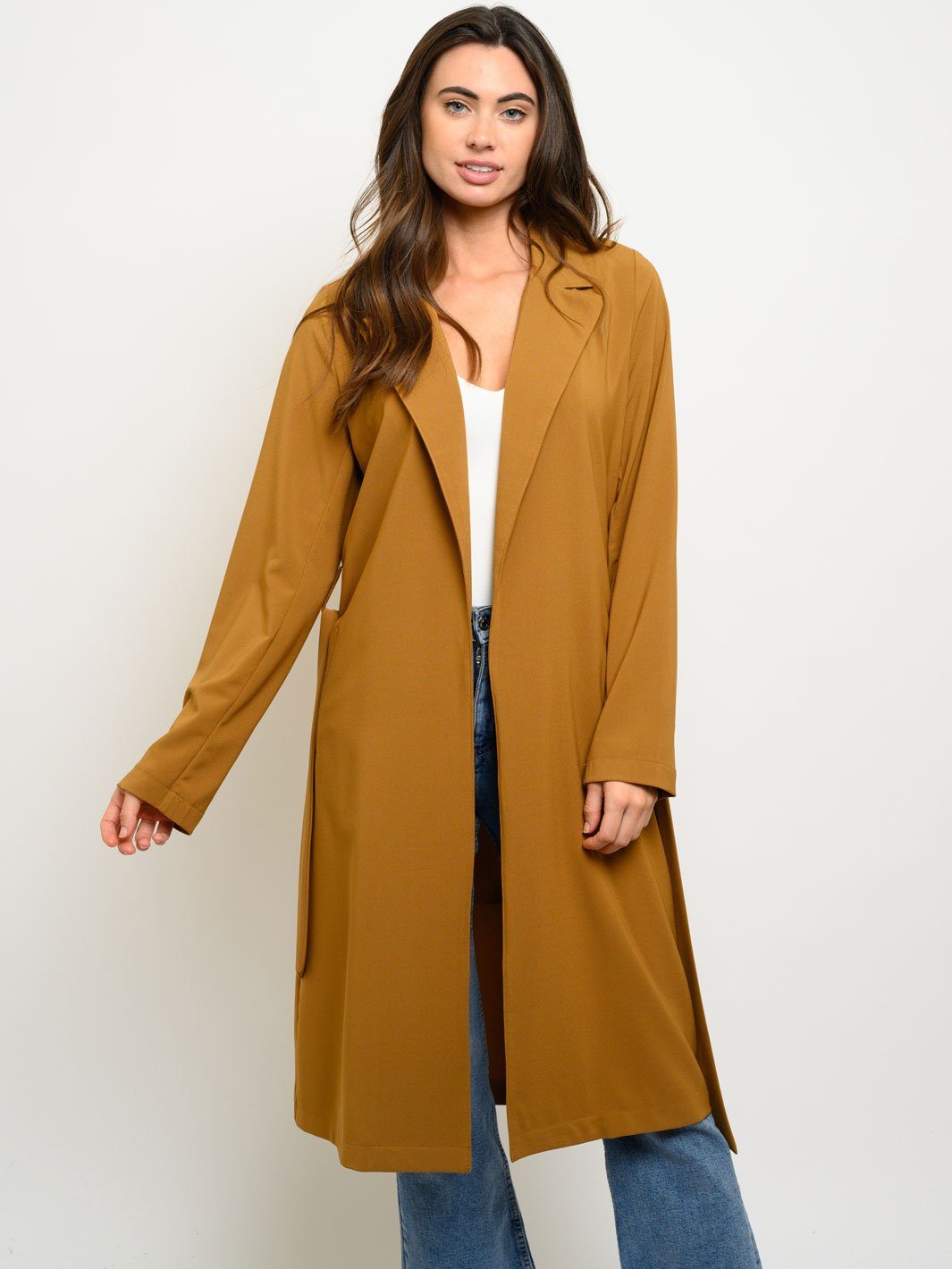 WOMEN'S LONG SLEEVE SELF TIE COAT