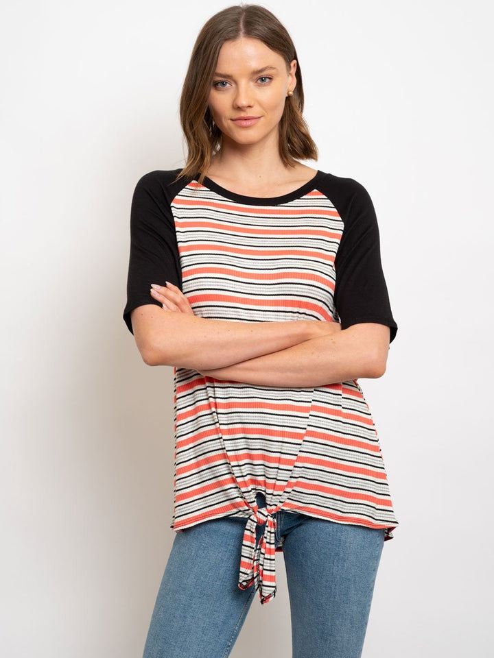 WOMEN'S STRIPES FRONT TIE TOP
