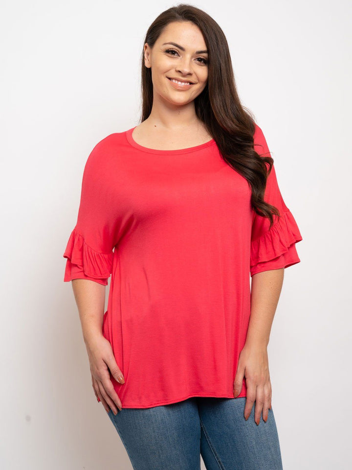PLUS SIZE RUFFLE SLEEVES TUNIC TOP