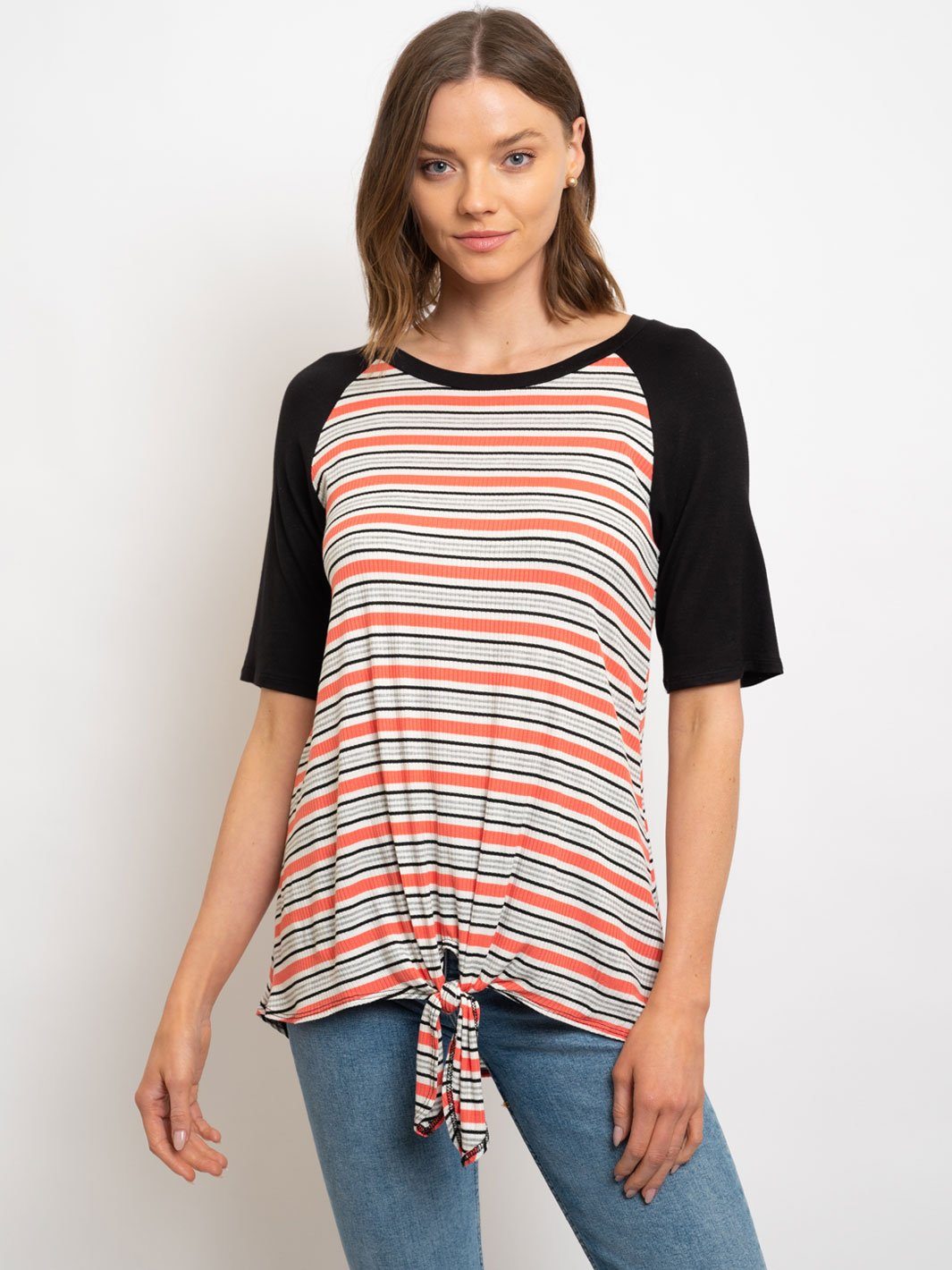 WOMEN'S STRIPES FRONT TIE TOP