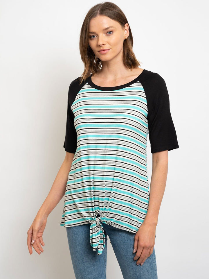 WOMEN'S STRIPES FRONT TIE TOP