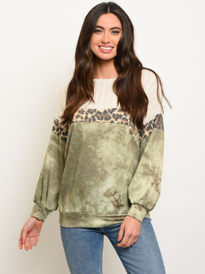 WOMEN'S MULTI PRINT LONG SLEEVE TOP