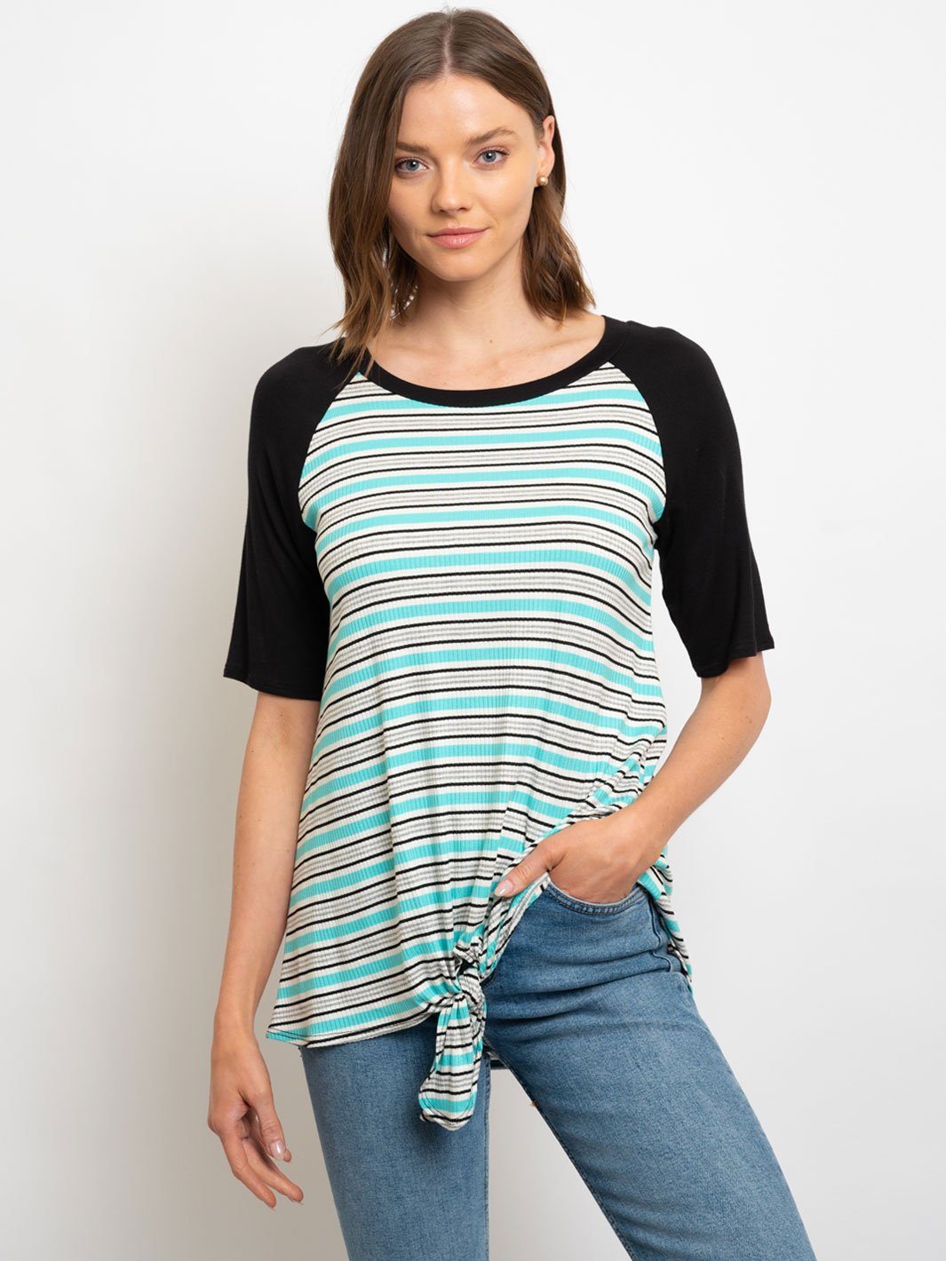WOMEN'S STRIPES FRONT TIE TOP