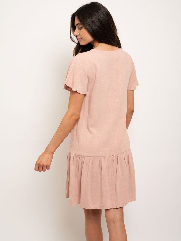 WOMEN'S BUTTON DOWN RUFFLE MINI DRESS