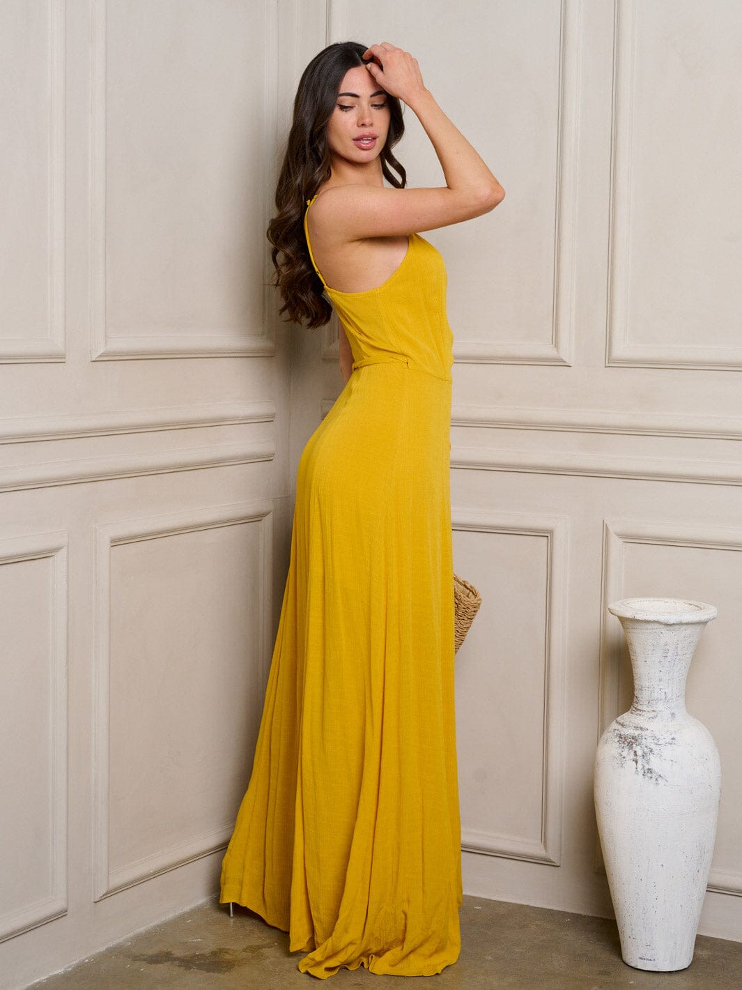 WOMEN'S SLEEVELESS WRAP V-NECK MAXI DRESS