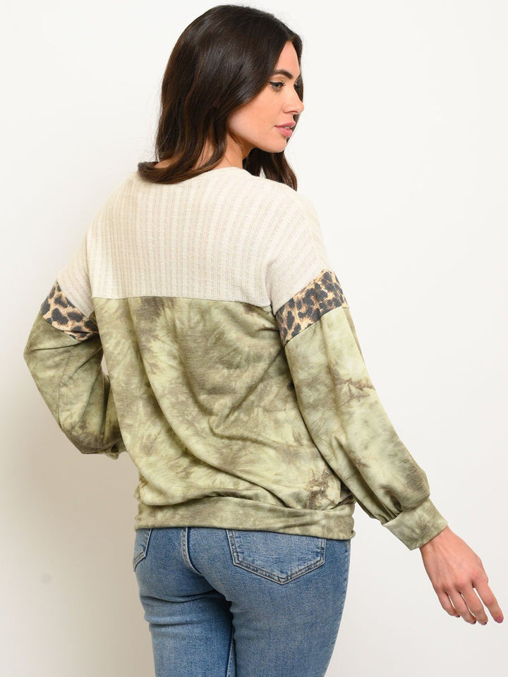 WOMEN'S MULTI PRINT LONG SLEEVE TOP