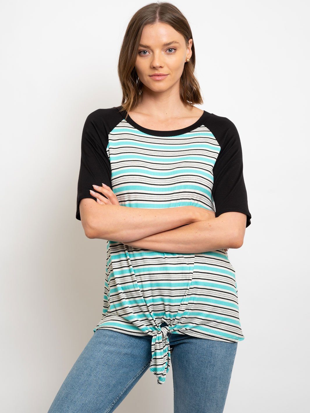 WOMEN'S STRIPES FRONT TIE TOP