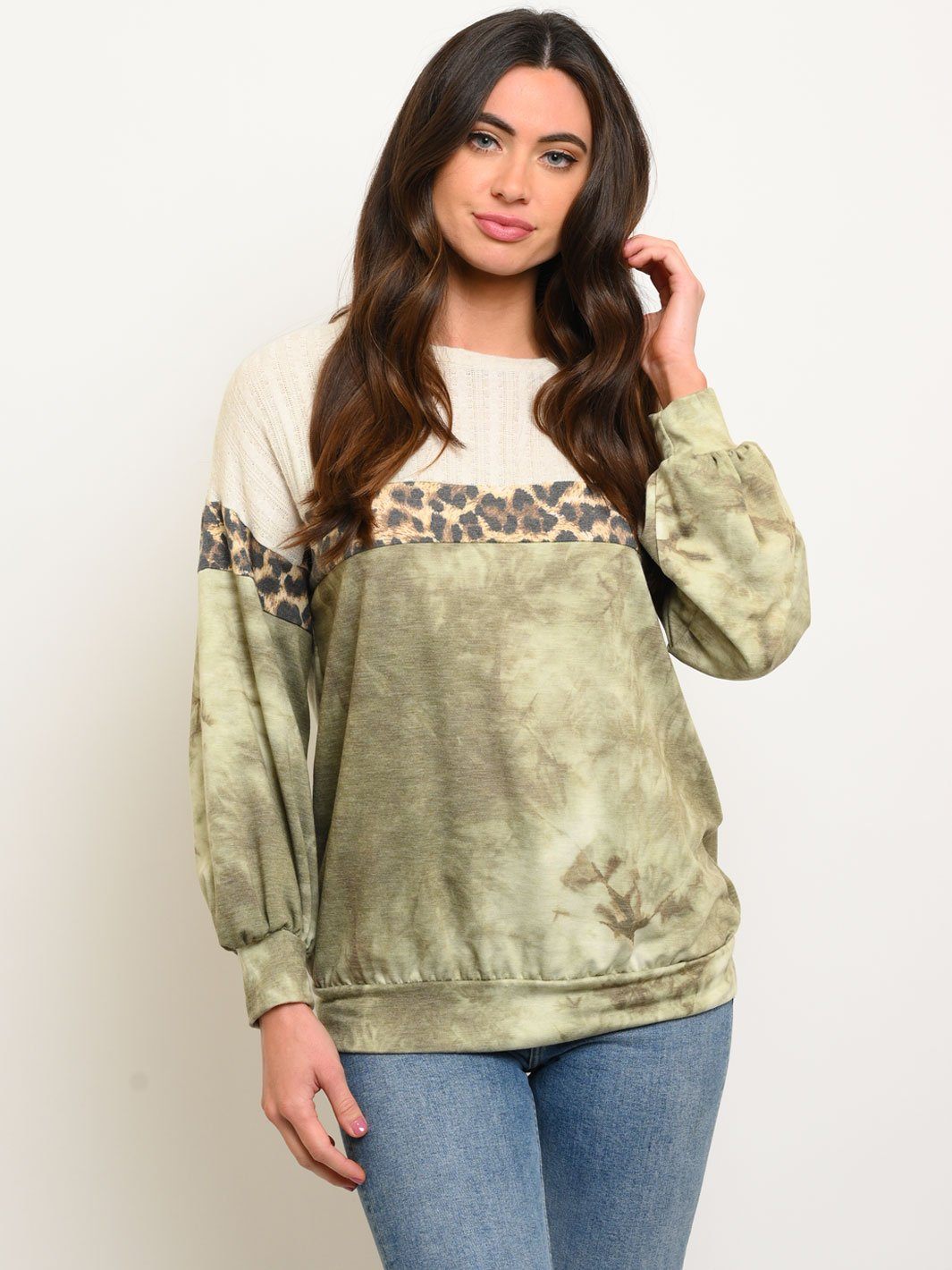 WOMEN'S MULTI PRINT LONG SLEEVE TOP