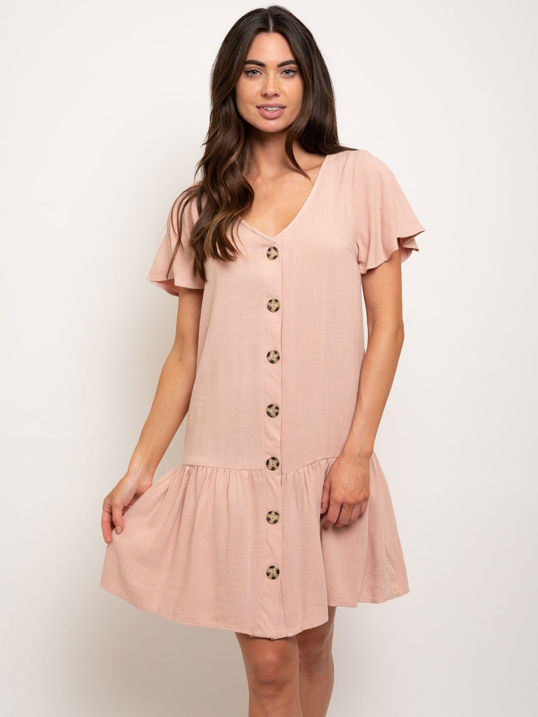 WOMEN'S BUTTON DOWN RUFFLE MINI DRESS