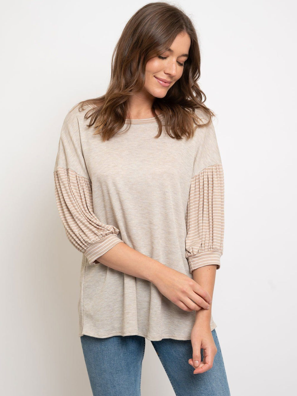 WOMEN'S 3/4 STRIPES SLEEVES TOP