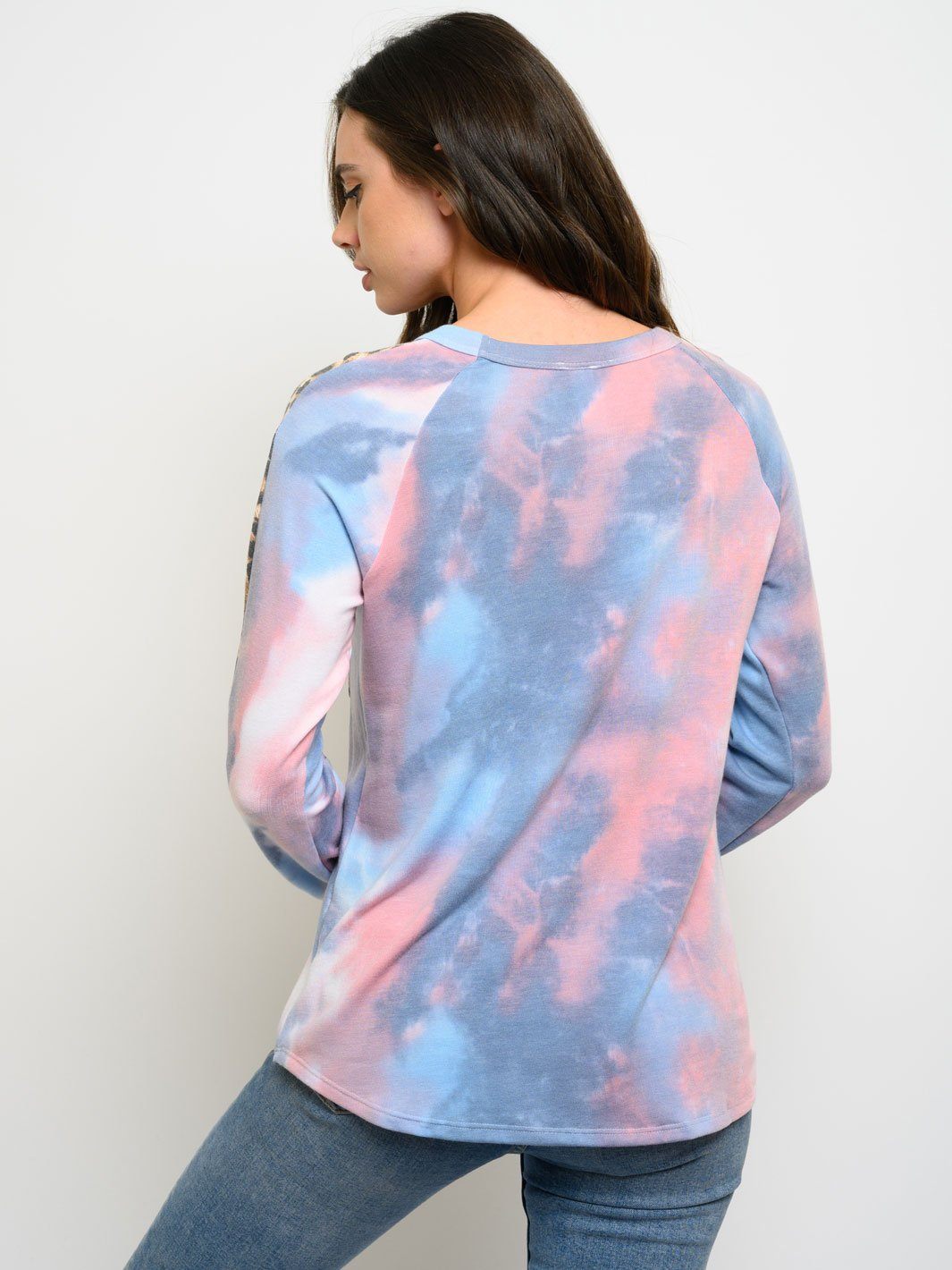 WOMEN'S LONG SLEEVE TIE DYE ANIMAL PRINT TOP