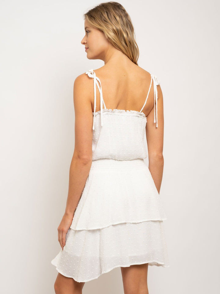 WOMEN'S TIE SHOULDER STRAP RUFFLE TIERED DRESS