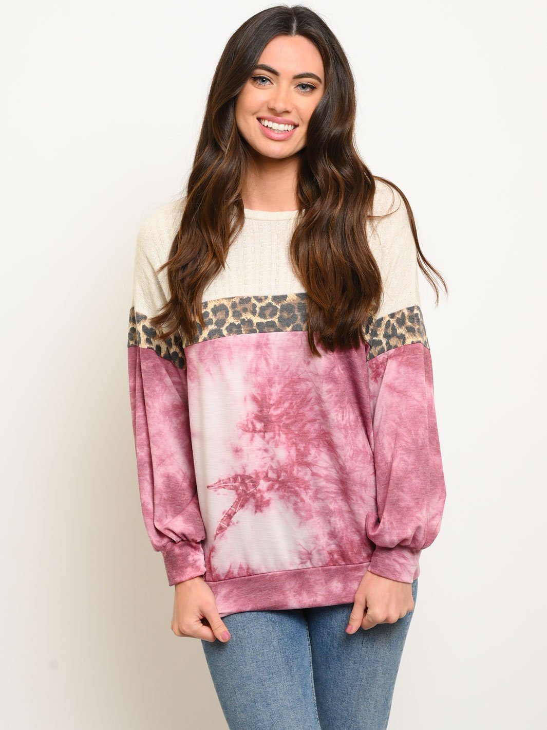 WOMEN'S MULTI PRINT LONG SLEEVE TOP