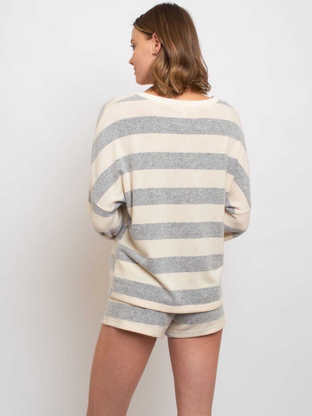 WOMEN'S STRIPED KNIT SHORT LOUNGE SET