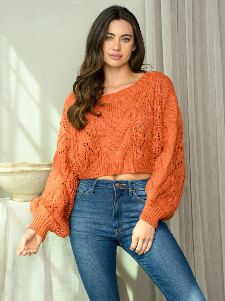 WOMEN'S LONG PUFF SLEEVE CROP SWEATER