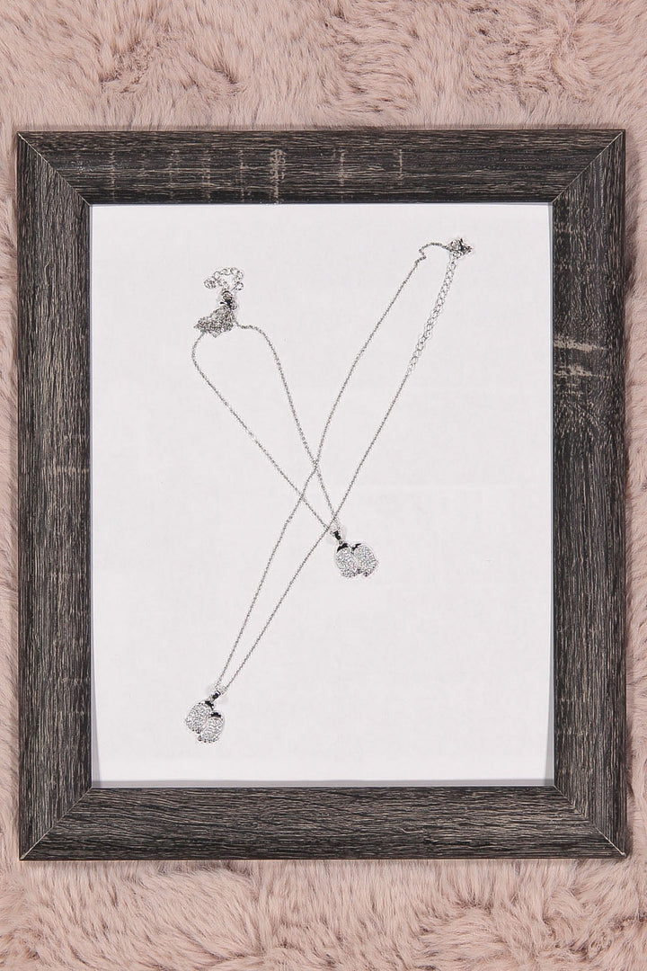 WOMEN'S SILVER CUBIC ZIRCONIA FEET PENDANT NECKLACE