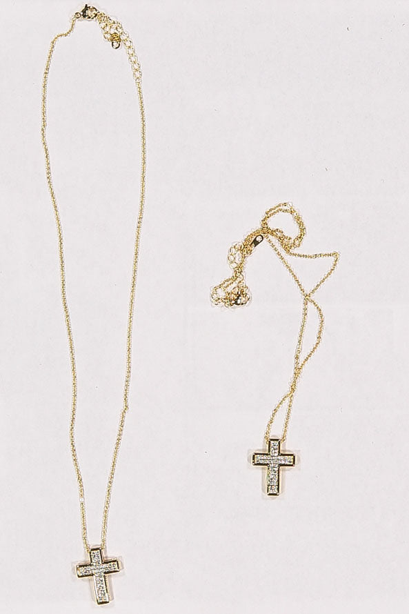 WOMEN'S GOLD CUBIC ZIRCONIA CROSS PENDANT NECKLACE