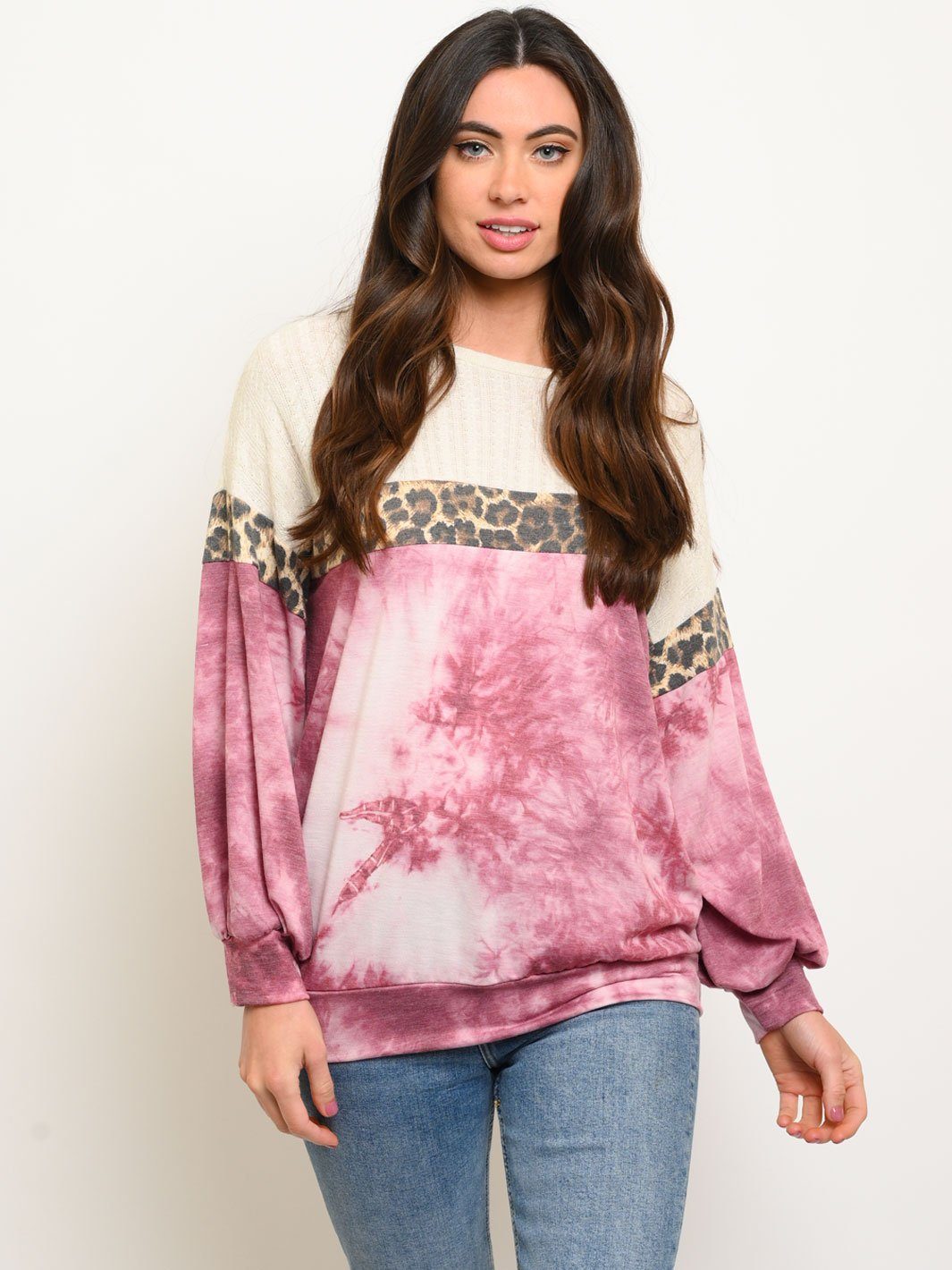 WOMEN'S MULTI PRINT LONG SLEEVE TOP