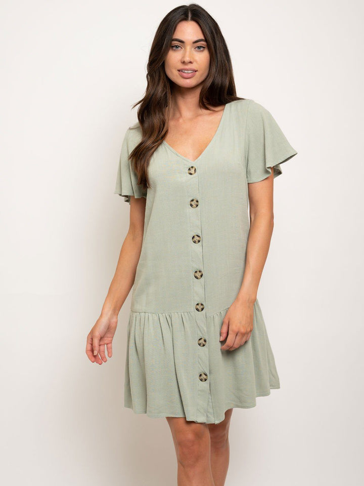 WOMEN'S BUTTON DOWN RUFFLE MINI DRESS