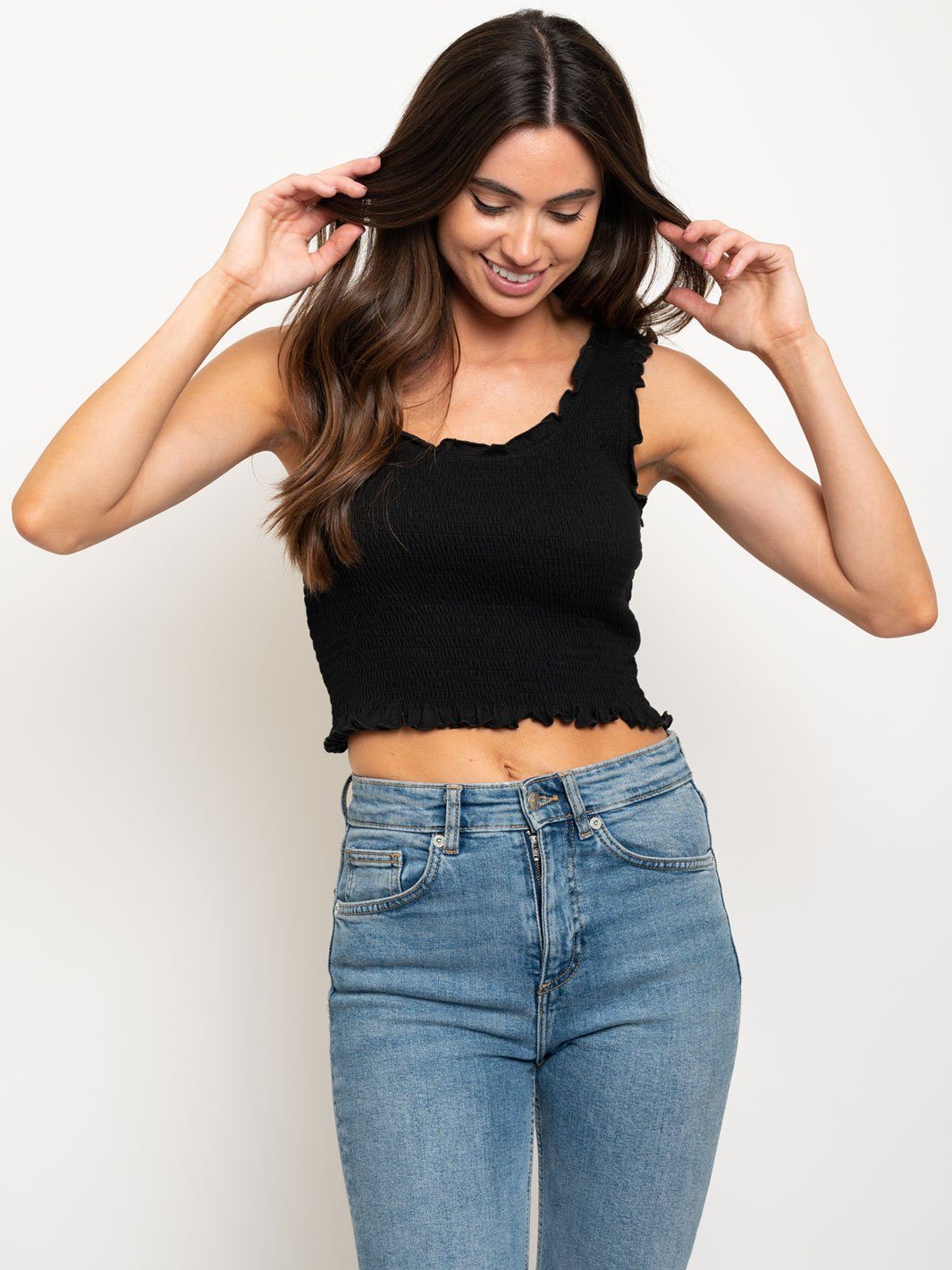 WOMEN'S SMOCKING CROP TOP