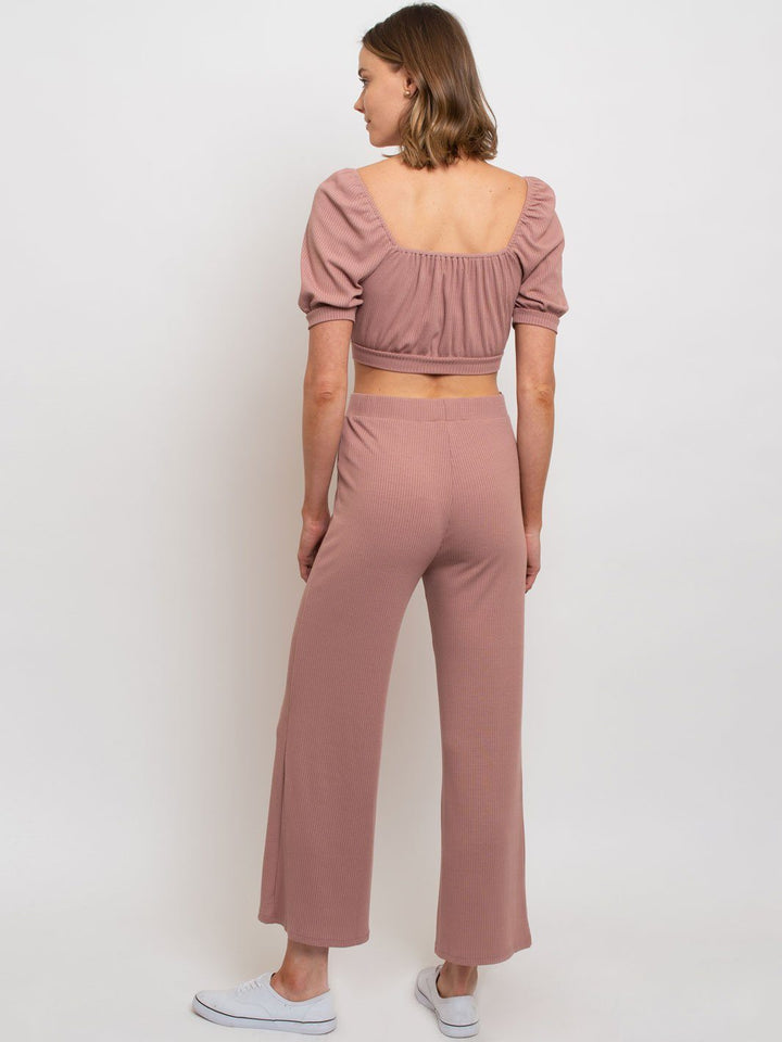 WOMEN'S CROP TOP TIE FRONT PANT SET
