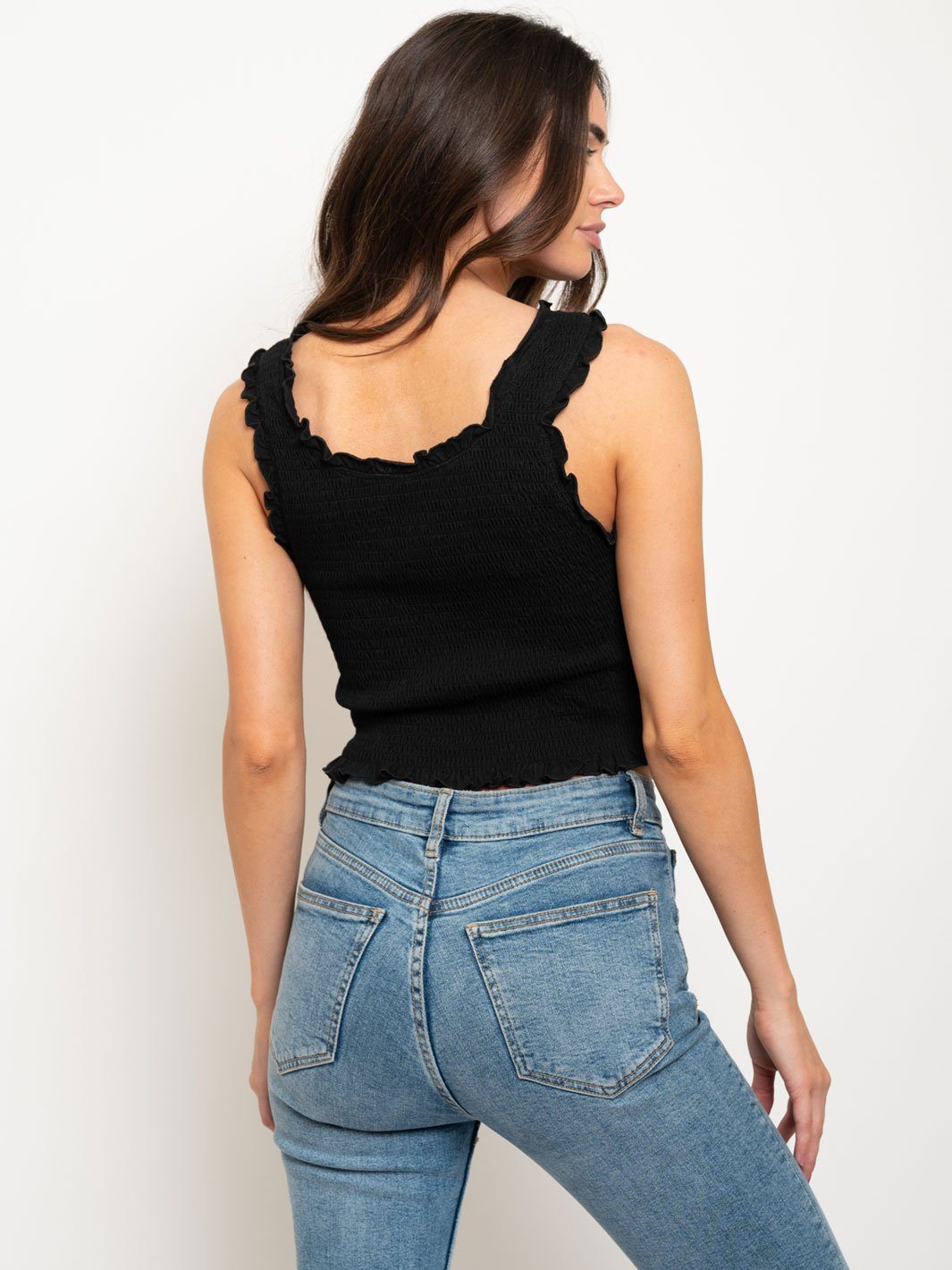 WOMEN'S SMOCKING CROP TOP