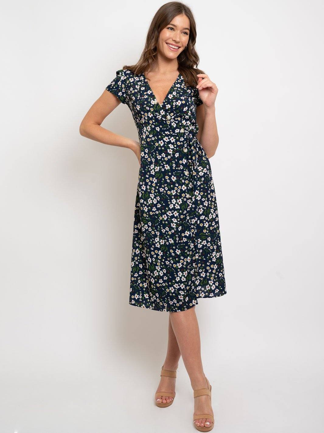 WOMEN'S FLORAL BUTTON UP MIDI DRESS