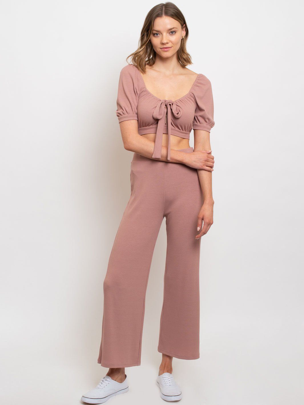WOMEN'S CROP TOP TIE FRONT PANT SET