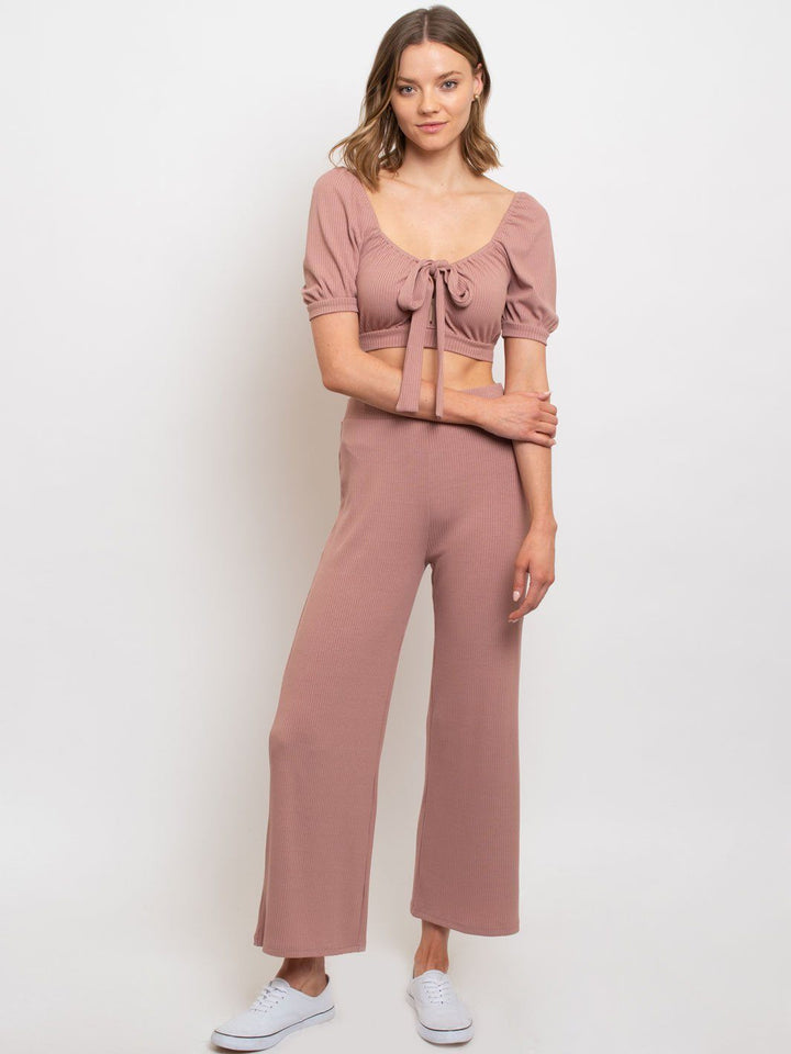 WOMEN'S CROP TOP TIE FRONT PANT SET