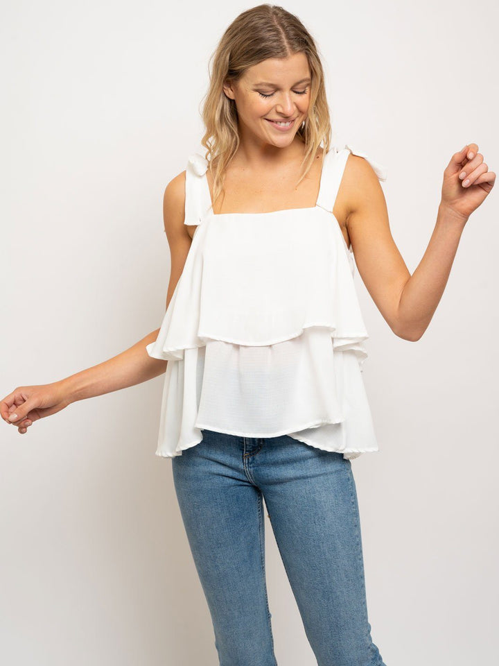 WOMEN'S RUFFLE SLEEVELESS TOP
