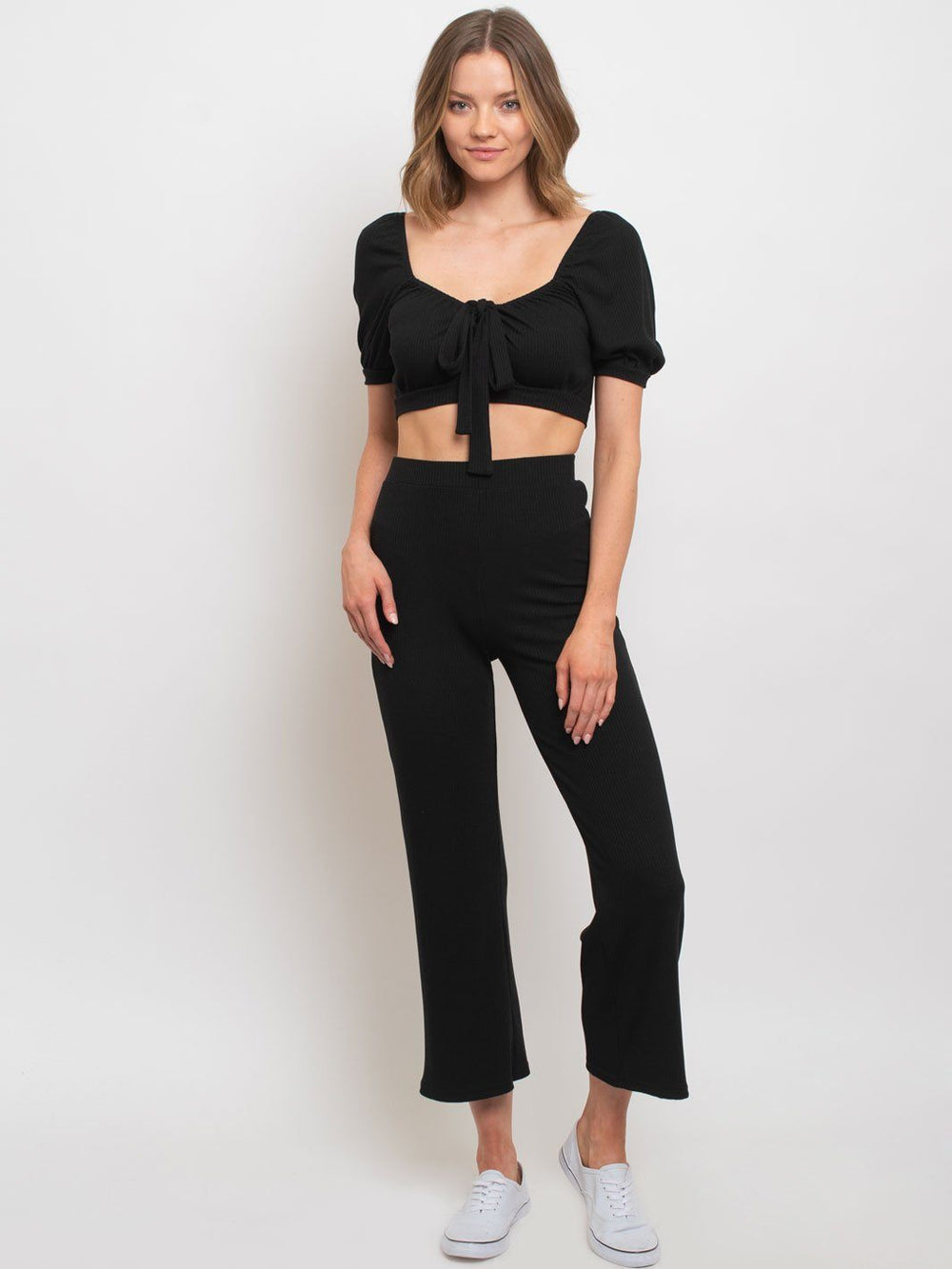 WOMEN'S CROP TOP TIE FRONT PANT SET