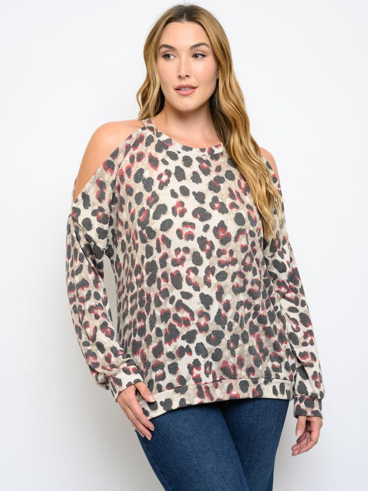 PLUS SIZE LONG SLEEVE ANIMAL PRINT TOP